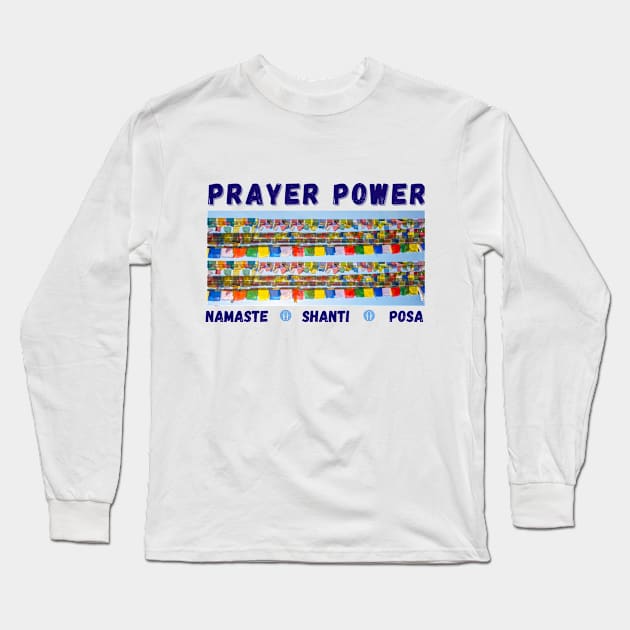 power of prayers with prayer flags (Sanskrit) Long Sleeve T-Shirt by Rebecca Abraxas - Brilliant Possibili Tees